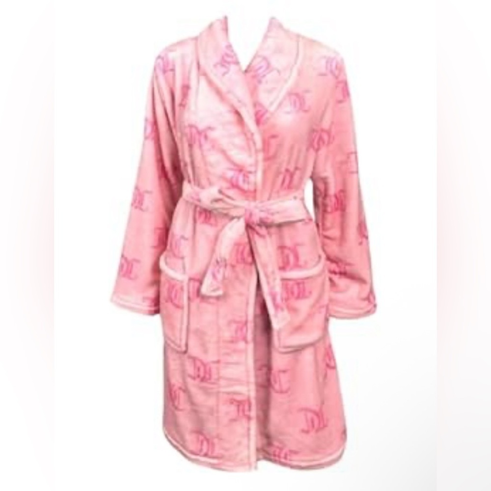 Juicy Couture Pink Logo Fuzzy Short Robe Shawl Collar New Without Tags L Xl